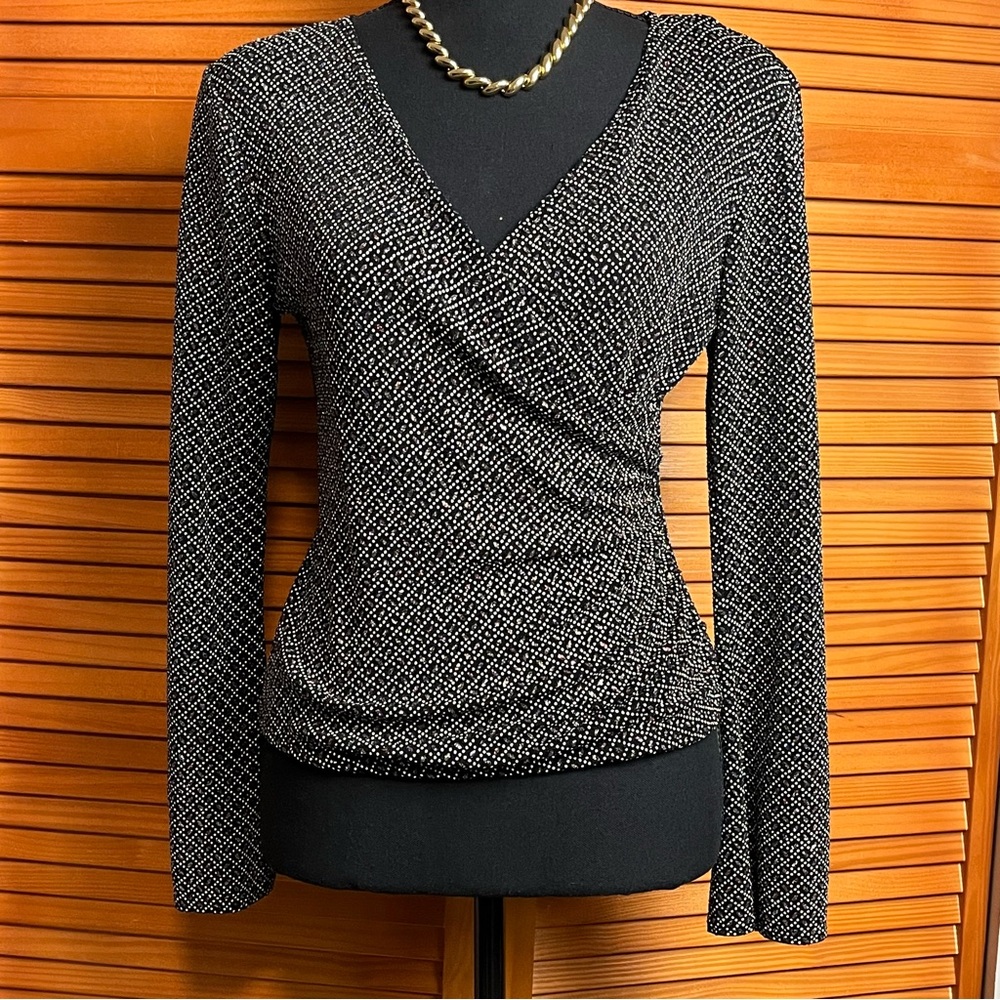 Metaphor Black, Gold & Multi-colored Beaded Stretch V-Neck Top